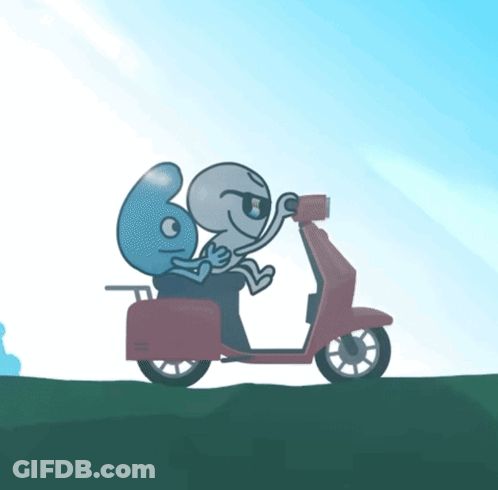 Two Cartoon Characters Riding Red Scooter GIF