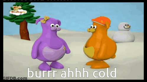 Two Cartoon Characters Saying Burrr Ahhh Cold GIF