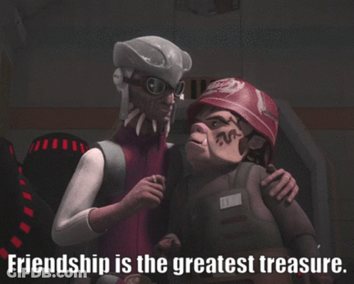 Two Cartoon Characters Saying Friendship Is The Greatest Treasure GIF