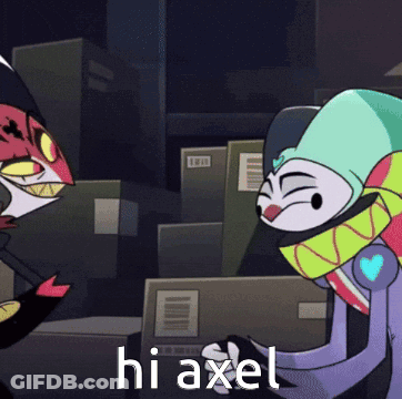 Two Cartoon Characters Saying Hi Axel GIF