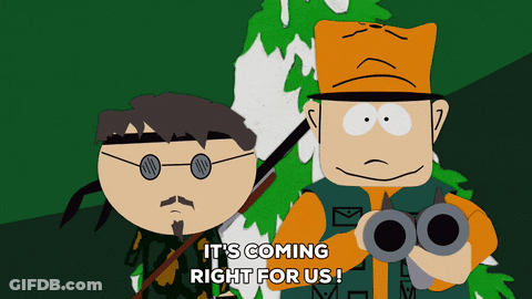 Two Cartoon Characters Saying It's Coming Right For Us GIF