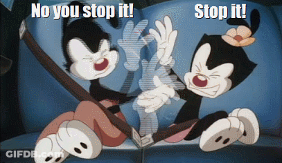 Two Cartoon Characters Saying No You Stop It GIF