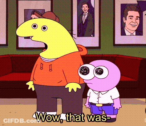 Two Cartoon Characters Saying Wow That Was GIF
