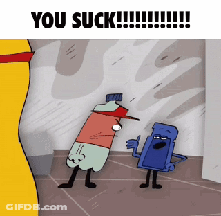 Two Cartoon Characters Saying You Suck GIF