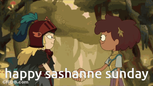 Two Cartoon Characters Shaking Hands And The Words Happy Sashanna Sunday GIF