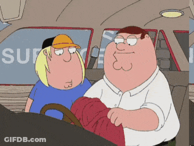 Two Cartoon Characters Sitting In A Car With The Word Surf On The Back Window GIF