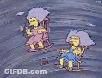 Two Cartoon Characters Sitting In Rocking Chairs In A Storm GIF