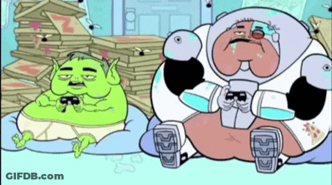 Two Cartoon Characters Sitting One Holding Video Game Controller GIF