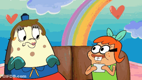 Two Cartoon Characters Sitting Together GIF