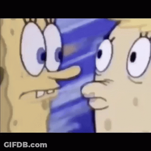 Two Cartoon Characters , Spongebob And Patrick , Are Standing Next To Each Other And Looking At Each Other . GIF