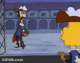 Two Cartoon Characters Standing Before Building, One Wearing Cowboy GIF