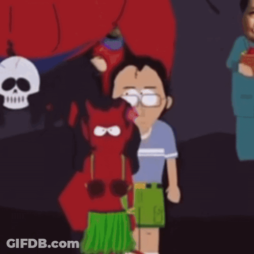 Two Cartoon Characters Standing Beside Skull GIF