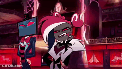 Two Cartoon Characters Standing In Dark Room GIF