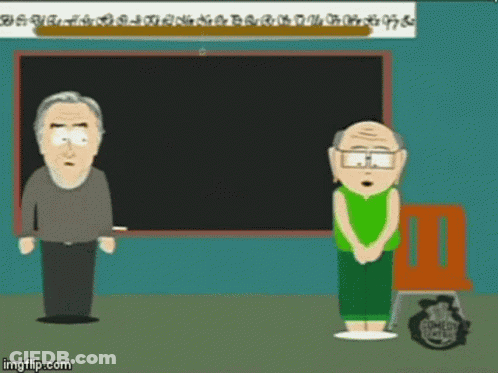 Two Cartoon Characters Standing In Front Of A Blackboard With A Watermark That Says Imgflip.com On It GIF