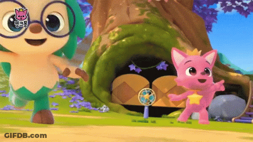 Two Cartoon Characters Standing In Front Of Tree GIF