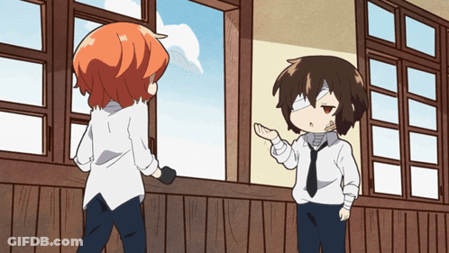 Two Cartoon Characters Standing In Front Of Window GIF