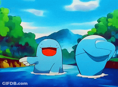 Two Cartoon Characters Standing In Water One With Red Tongue GIF