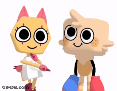 Two Cartoon Characters Standing Next To Each Other GIF