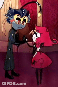 Two Cartoon Characters Standing Next To Each Other GIF