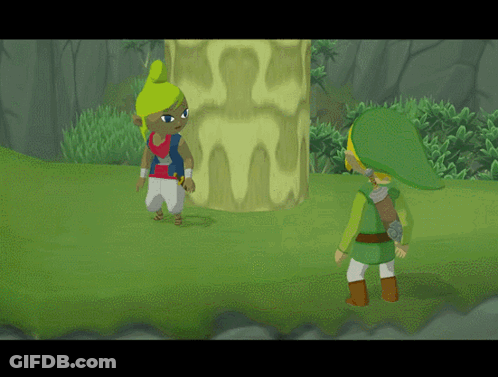 Two Cartoon Characters Standing Next To Each Other In A Game GIF
