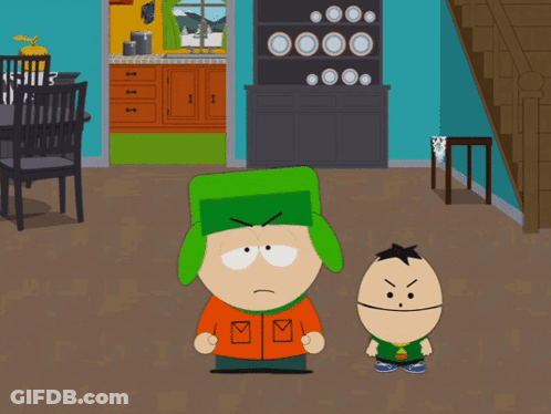Two Cartoon Characters Standing Next To Each Other In A Room GIF