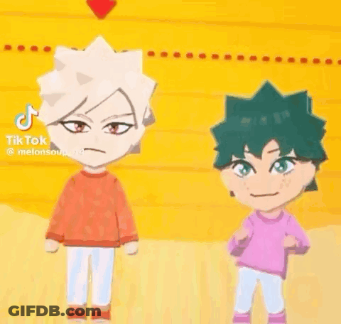 Two Cartoon Characters Standing Next To Each Other On A Yellow Background . GIF