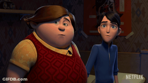 Two Cartoon Characters Standing Next To Each Other With Netflix Written On The Bottom Right GIF