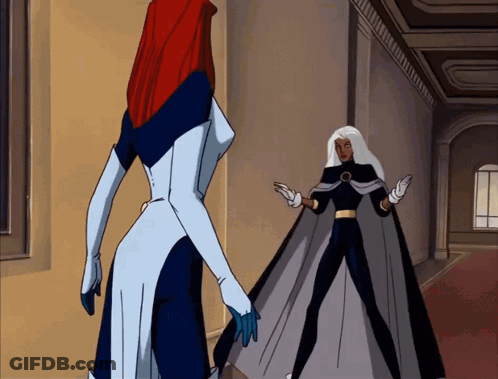 Two Cartoon Characters Standing Next To Each Other With One Wearing A Long Cape GIF