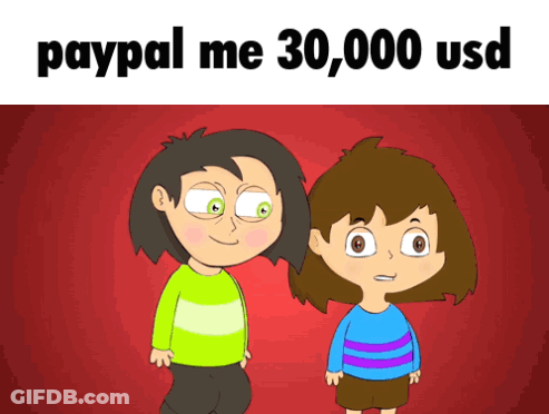 Cartoon Characters Next To Each Other With Paypal Me 30,000 USD GIF