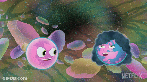 Two Cartoon Characters Standing Next To Netflix GIF