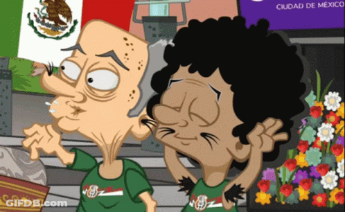 Two Cartoon Characters Standing Next To Sign Ciudad De Mexico GIF