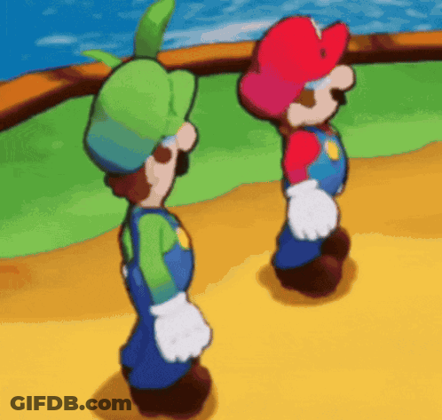 Two Cartoon Characters Standing On Yellow Surface GIF