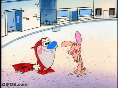 Two Cartoon Characters Standing Side By Side GIF