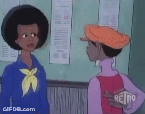 Two Cartoon Characters Standing GIF