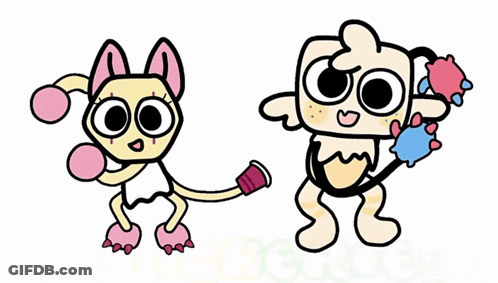 Two Cartoon Characters Standing Together GIF