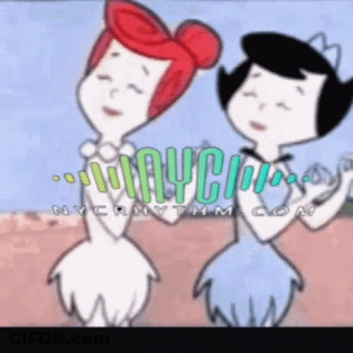 Two Cartoon Characters Standing Together Nycrhythm.com GIF
