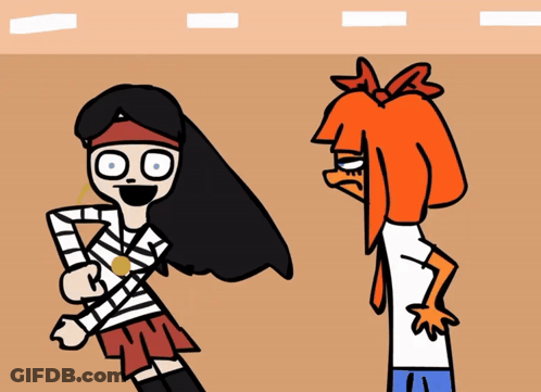 Two Cartoon Characters Standing Together One With Bow GIF