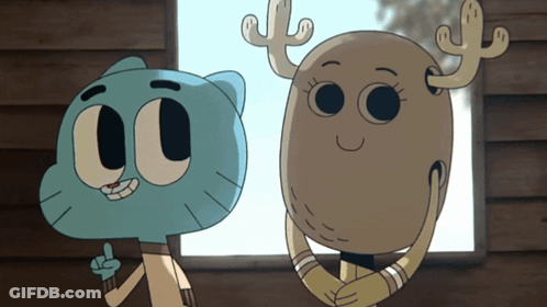 Two Cartoon Characters Standing Together GIF