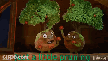 Two Cartoon Characters Standing With Just A Little Pruning GIF