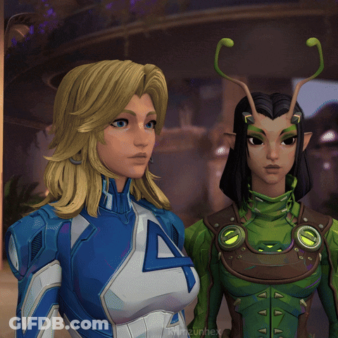 Two Cartoon Characters Standing With Kmzurbex GIF