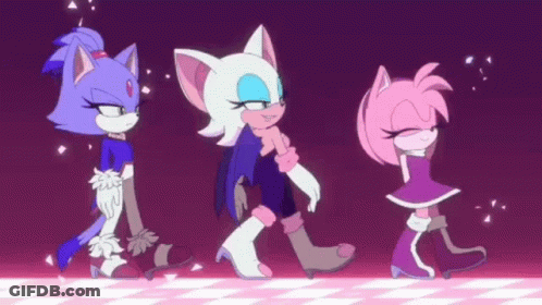 Two Cartoon Characters Standing With Purple Lights GIF