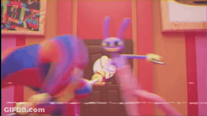 Two Cartoon Characters Sword Fighting By Door GIF