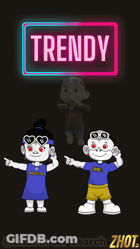 Two Cartoon Characters Under Trendy Neon Sign GIF