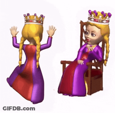 Two Cartoon Characters Wearing Crowns Are Dancing And One Is Sitting In A Chair GIF