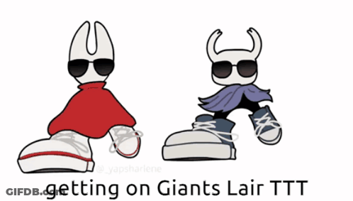 Two Cartoon Characters Wearing Sunglasses And Sneakers With The Words Getting On Giants Lair Ttt Below Them GIF