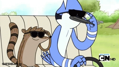 Two Cartoon Characters Wearing Sunglasses Are Sitting On A Couch With Cn Hd Written On The Bottom GIF