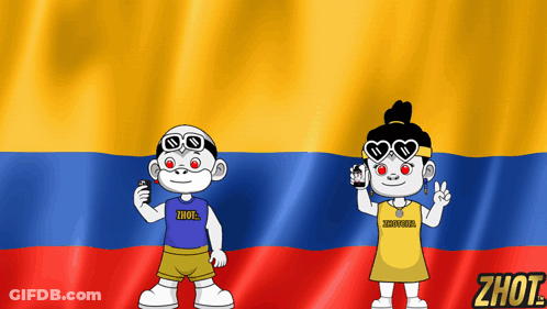 Two Cartoon Characters With Colombia Flag GIF