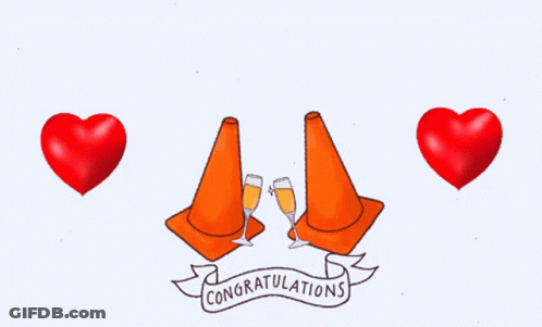 Two Cartoon Characters With Cones On Heads GIF