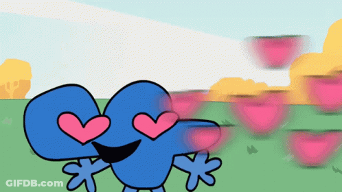 Two Cartoon Characters With Hearts In Their Eyes GIF