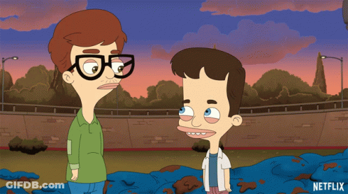 Two Cartoon Characters With Netflix Logo GIF